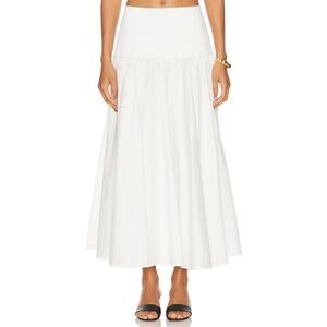 Simkhai 'Stella' White Poplin Maxi Skirt With Knit Yoke Size XS